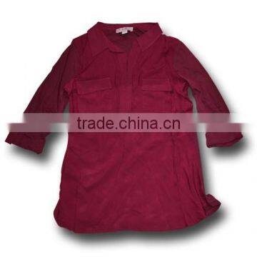 wine red viscose roll-up sleeve shirt for girls