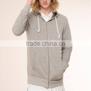 Wholesale Fashion Custom Grey Plain Men Elongated Hoodie photo-1