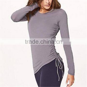 Women grid shirt with long sleeve with side ruffle tshirts