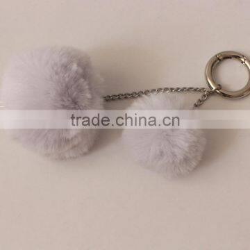 Myfur Double Fake Rabbit Fur Ball Keychain Pom Pom Fluffy Key Chains Pompom Car Keyring Women Bag Pendant photo-3
