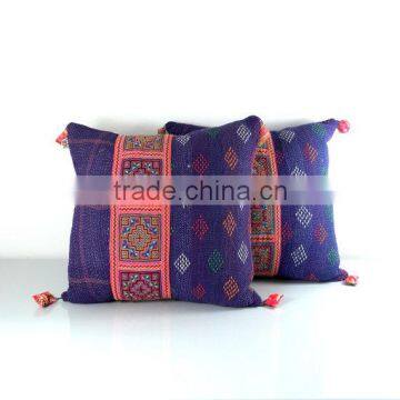 Pair of Purple Kantha Quilt Cushion Covers With Hmong Detail, Kantha Cushions, Kantha Pillow Case, Ooak photo-4