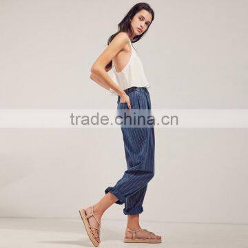 Navy Striped Loose Fit Casual Fashion Harem Pants for Women photo-2