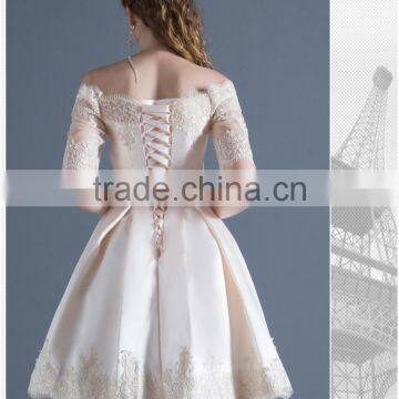 2017 Design Women Wedding Dress for Embroidered Lace,flat Shoulder Lace up Back Wedding Dress OEM photo-5