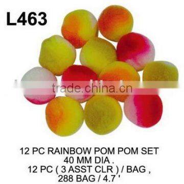 L463 12PC RAINBOW Pom Poms SET