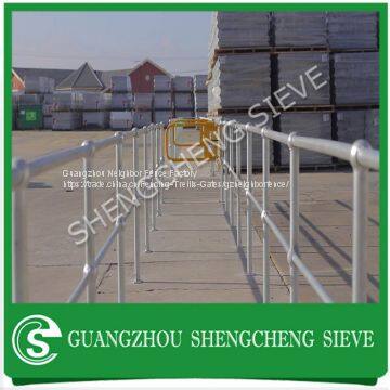 Industry used ball joint handrail stanchions connect to steel grating