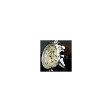 Leather Band Silver Mechanical Automatic Watches Big Face , Men S Watches