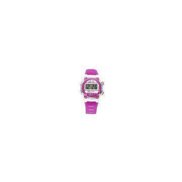 Pink Plastic Alarm Multifunction Ladies Wrist Watch With Stainless Steel Back