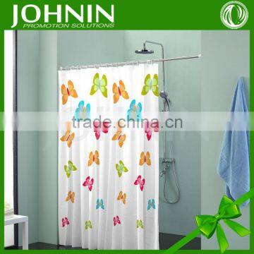 hot sales heat transfer printing customized logo waterproof beautiful butterfly hook shower curtain