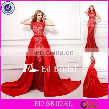NN07 2015 Latest Real Sample Unique Detachable Red Lace Train Prom Dress