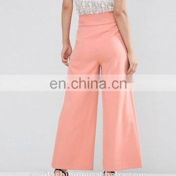 OEM Service China Manufacturer Pink Casual Loose Wide Leg Latest Design Ladies Office Pants photo-3