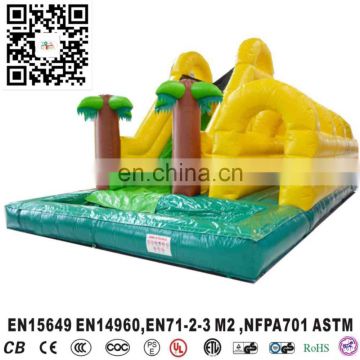 Green and yellow inflatable tunnel twisted water park, inflatable water slide with pool for sale