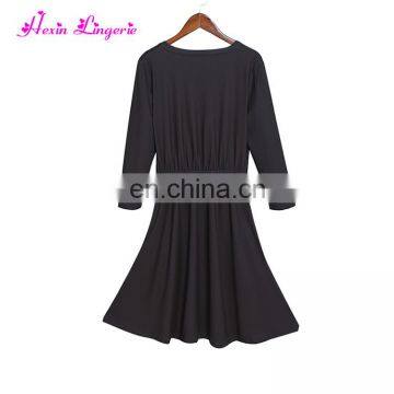 2017 New Design Women V Neck Black Loose Soft Ladies Dresses photo-2