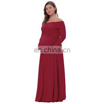 Kate Kasin Sexy Womens Maternity Long Sleeve Off Shoulder Long Maxi Dress Wine Red Maternity Dress KK000677-1 photo-3