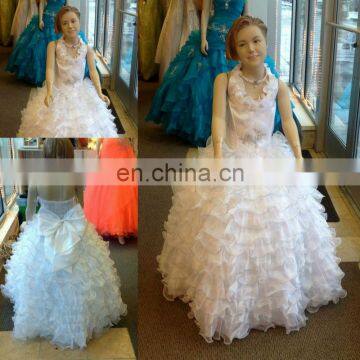 Real photo!New arrival ball gown halter organza floor length girl's pageant dresses JFD015