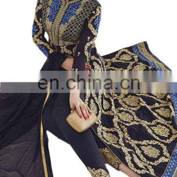 Women Navy Blue Color Occasion Wedding Party Wear Semi-Stitched Dress Material 2017 (anarkali Dresses) photo-2