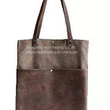 handmade waxed canvas and leather tote bag