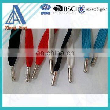 Custom logo engraved Metal Tipped flat Shoelace cotton fabric shoelace