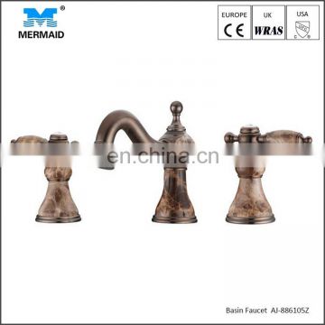 Royal style luxury high-end jade & brass individual double handle vanity basin faucet washbasin mixer tap