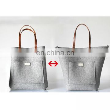 multipurpose shoulder bag style polyester women felt tote bag with leather handle and front pocket handbag