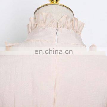 TWOTWINSTYLE Sexy Dress For Women V Neck Lantern Long Sleeve High Waist Midi Patchwork Elegant photo-4