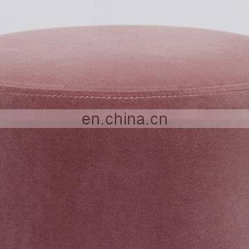 Reatai velvet round pink colour ottoman stool customized metal leg with buttons elegant stool with legs