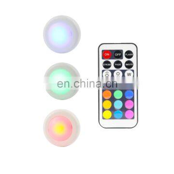 LED RGB Color Cabinet Wireless Lights Battery Operated Puck Light With Remote Control photo-2