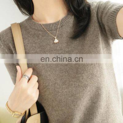 Women's Short Sleeves Pima Cotton Blend Knitted Soft Summer Sweater Tops photo-5