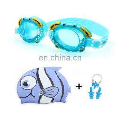 Swimming Goggles Waterproof Caps Hat Set Kids Crab Cartoon Anti Fog Swim Eyewear Professional Swimming Glasses photo-3