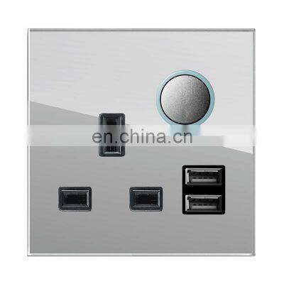 Type 86 UK 3-Pin Standard Switch Socket With 2USB Tempered Glass Panel Socket And Switch Electrical 13A