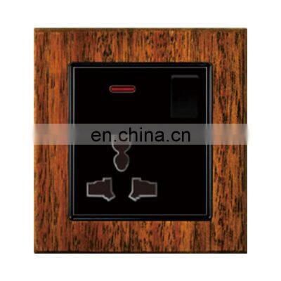 Universal 3 Pin  Wall Socket With Led Light Thick Solid Wood Panel 86*86mm Socketes And Switches Electrical 16A