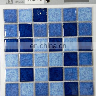 480x 480mm JBN Fancy Glaze Ceramic Ice Crack  Mosaic Tile Glass Glazed Blue Ceramic Swimming Pool Mosaics