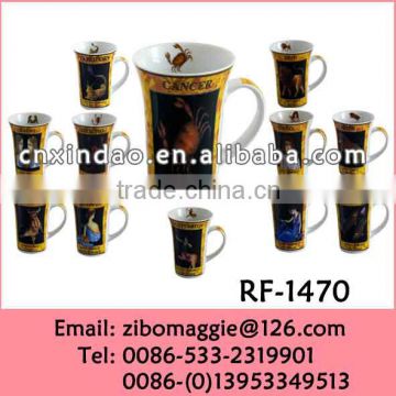 Wholesale 15oz Flare Shape White Porcelain Zodiac Coffee Mug for Daily Use