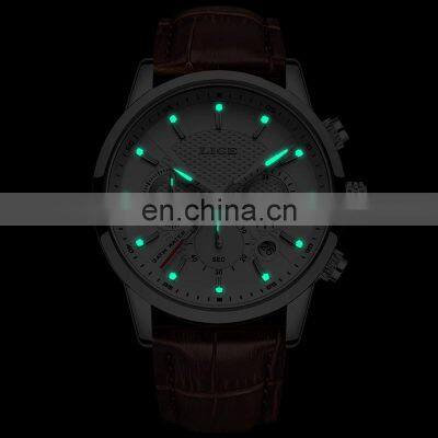 Lige 9866 Casual Men Quartz Watches Chrono Water Resistant Reloj Fashion Leather Wrist Watches for Men