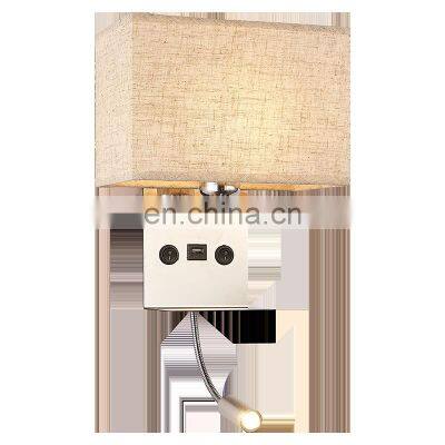 Hotel style fabric wall lamp creative bedroom led hotel bedside lamp simple USB interface charging wall lamp