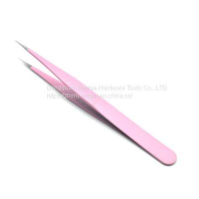 Tweezers Beauty Tool Planting/grafting Eyelashes Bird's Nest Hair Picking Stainless Steel Straight Head Tweezers Pink Pointed Cute Sticker photo-3
