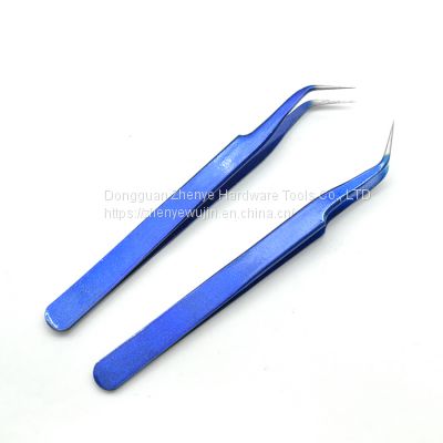 Dark blue eyelash grafting high-precision tweezers blossom set eyelash beautifying tool elbow tweezers sticker cute