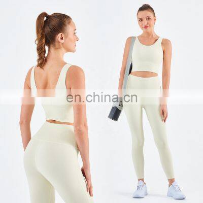 Wholesale Two Piece Yoga Wear V Shaped Open Back Workout High Waist Yoga Pants Sport Suit