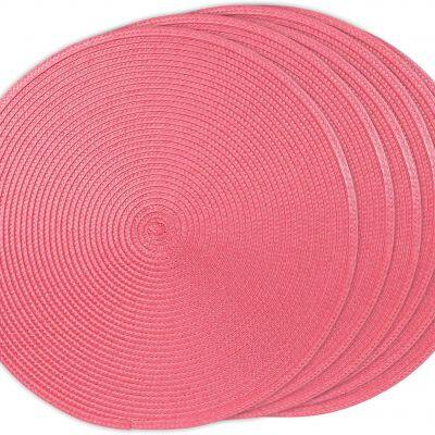 Round pink color Braided Placemats 15 Inch for Natural Woven Heat Resistant Place mats Set of 6