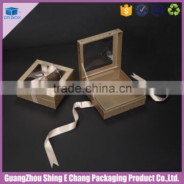 High quality factory manufacter paper gift packaging box with window/ribbon