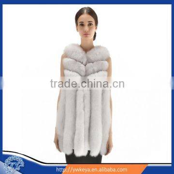 New Arrival Long Style 2015 Luxurious Whole Hide Big Bar Real White Fox Fur Vest With Trimming