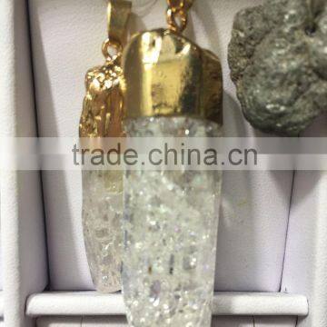 2016 Gold Covering Crack Crystal Pendant Necklace Aquamarine Citrine Rose Quartz Clear Green Natural Crystal Necklace For Women photo-4