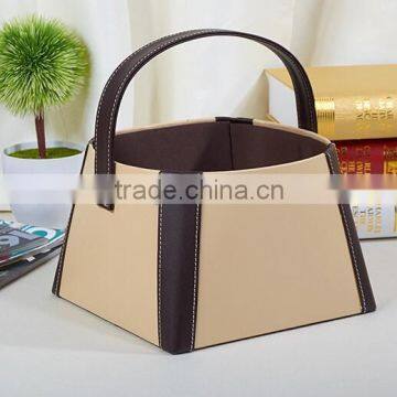 leather shopping hand basket,leather hand storage hand basket,fruits basket High grade PU leather gift basket/shopping basket                        
                                                Quality Choice