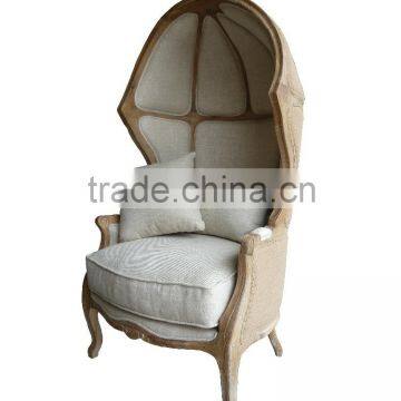French Style Wooden Canopy Armchair Fabric Egg Chair With Padded photo-2