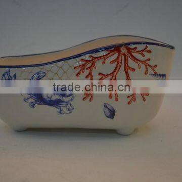 Marine series of embossed 3D hand-painted ceramic storage cylinders