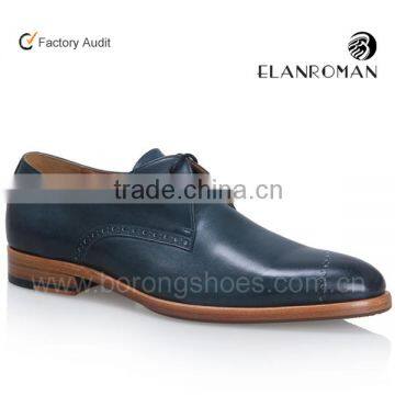 Gentle fashion real calf leather derby dyed blue men business natural leather dress shoes