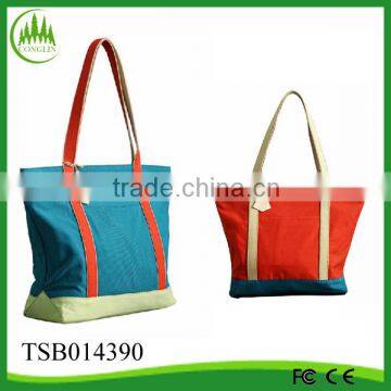 New product for 2014 fashion latest women oem canvas bag with leather trim