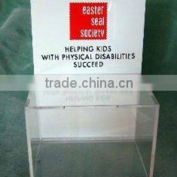 China supplier acrylic donation box with sign holder