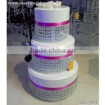 3 tier acrylic cake stand with hanging crystals;high quality plastic crystal cake decoration (cake-001)