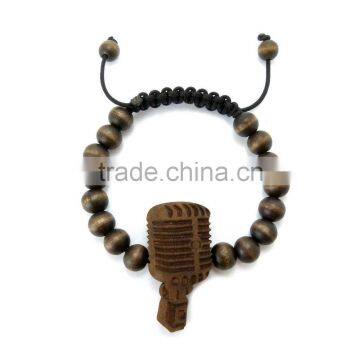 Good Quality Wood MICROPHONE Pendant Adjustable Hip Hop Wood Bracelet