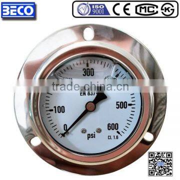 YTN-60BD Industrial grade Stainless case glycerine or silicone oil filled pressure gauge with front flange